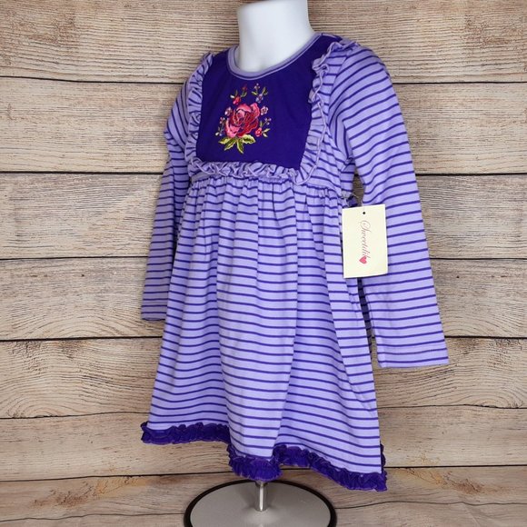 'SWEETDIL' RUFFLE TRIM EMBROIDED STITCHING LONG SLEEVE COZY TODDLER DRESS/TOP - Picture 2 of 12